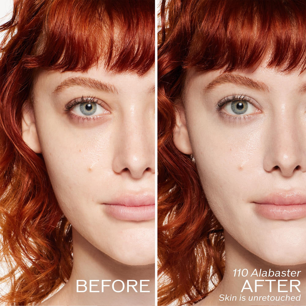 Shiseido RevitalEssence Skin Glow Foundation closeup swirl shows buildable coverage
