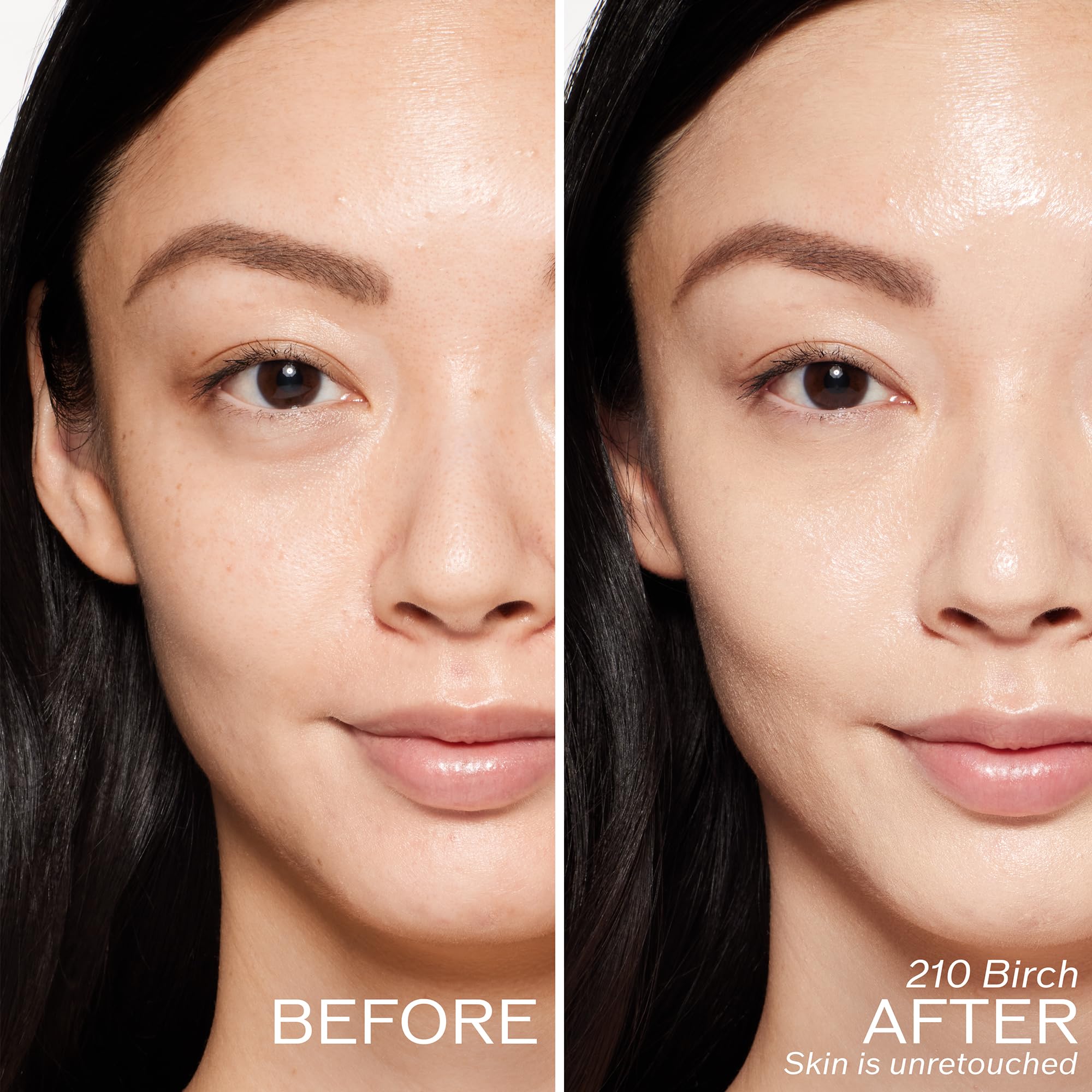 Close-up of skin shows blurred pores with Shiseido glow foundation.