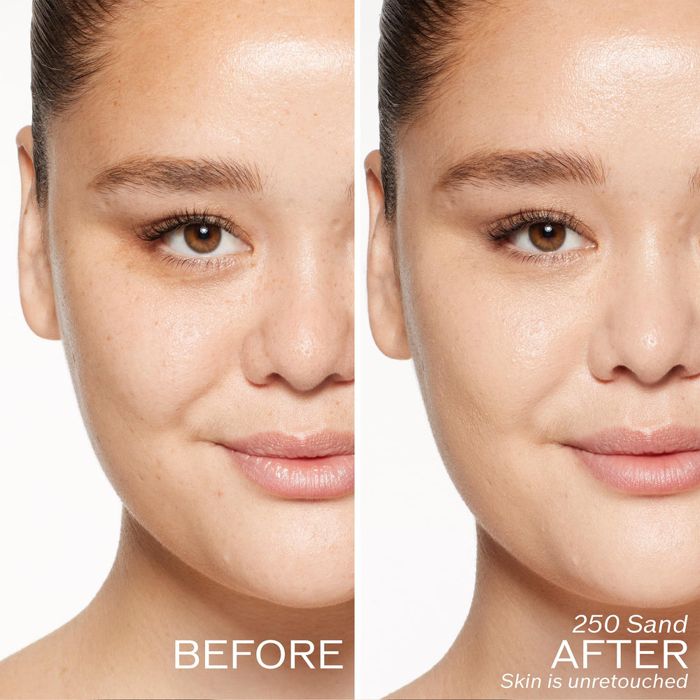 Shiseido RevitalEssence texture close-up blending seamlessly for natural look.