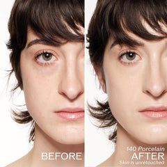 Shiseido RevitalEssence SPF 30 glow finish close-up reveals even skin tone.
