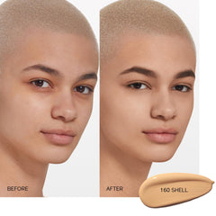 Shiseido Synchro Skin close-up showing natural semi-matte finish and blurred pores