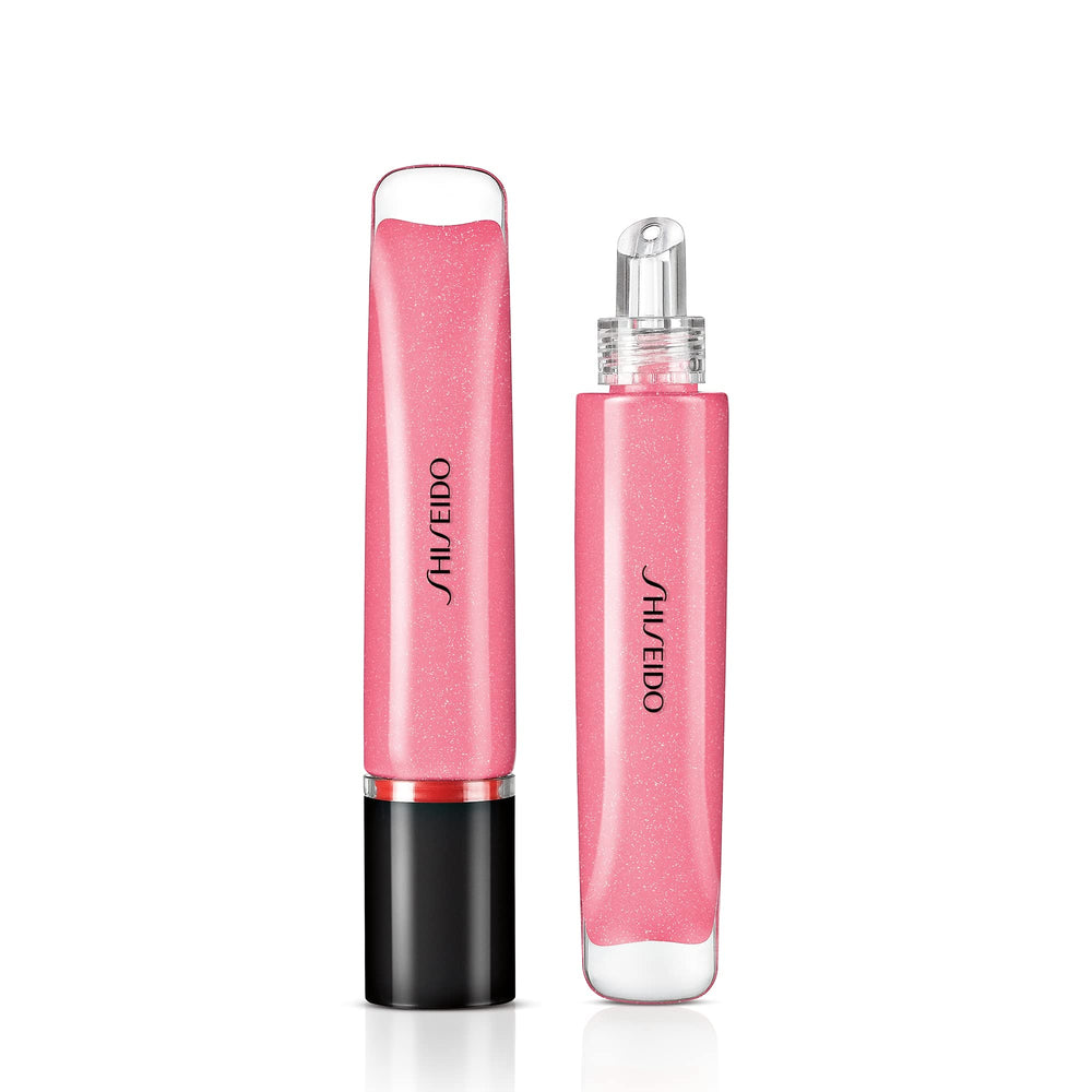 Shiseido Shimmer GelGloss Bare Pink 04 shows a crystal finish on lips for a mirror-like glow