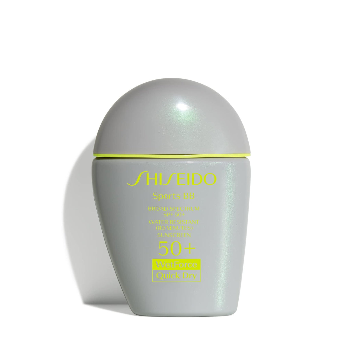 Shiseido Sports BB Cream SPF 50+ bottle closeup showing transfer-resistant natural finish.