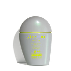 Shiseido Sports BB Cream SPF 50+ bottle closeup showing transfer-resistant natural finish.