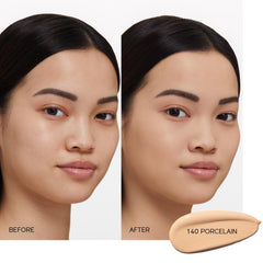 Close-up of Shiseido Synchro Skin liquid texture revealing lightweight coverage