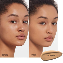 Shiseido Synchro Skin Maple 350 swatches on medium skin tone.