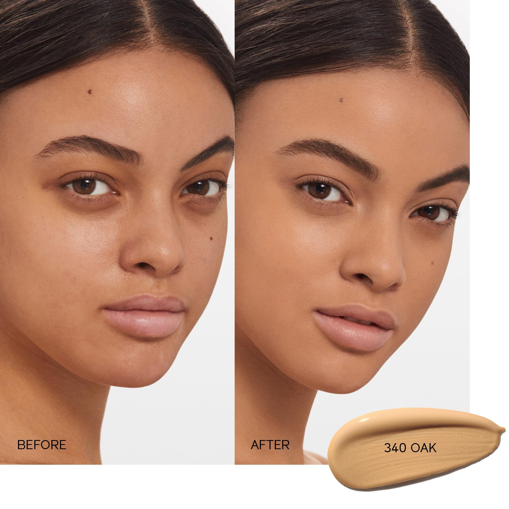 Oak 340 swatch on skin revealing buildable medium-to-full coverage.