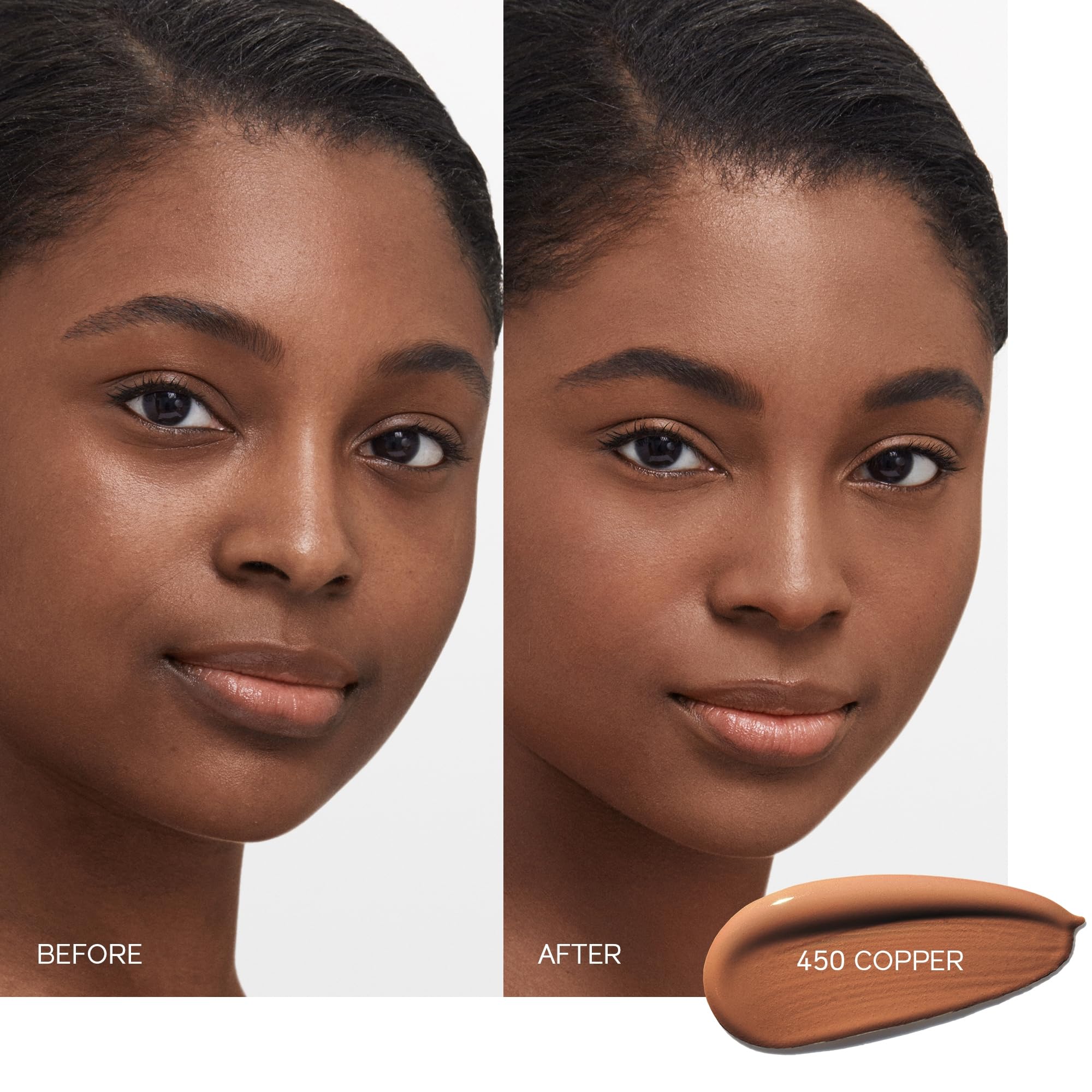 Shiseido Synchro Skin copper-450 swatch on skin shows buildable coverage