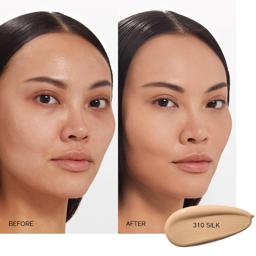 Shiseido Synchro Skin foundation texture close-up highlighting semi-matte finish