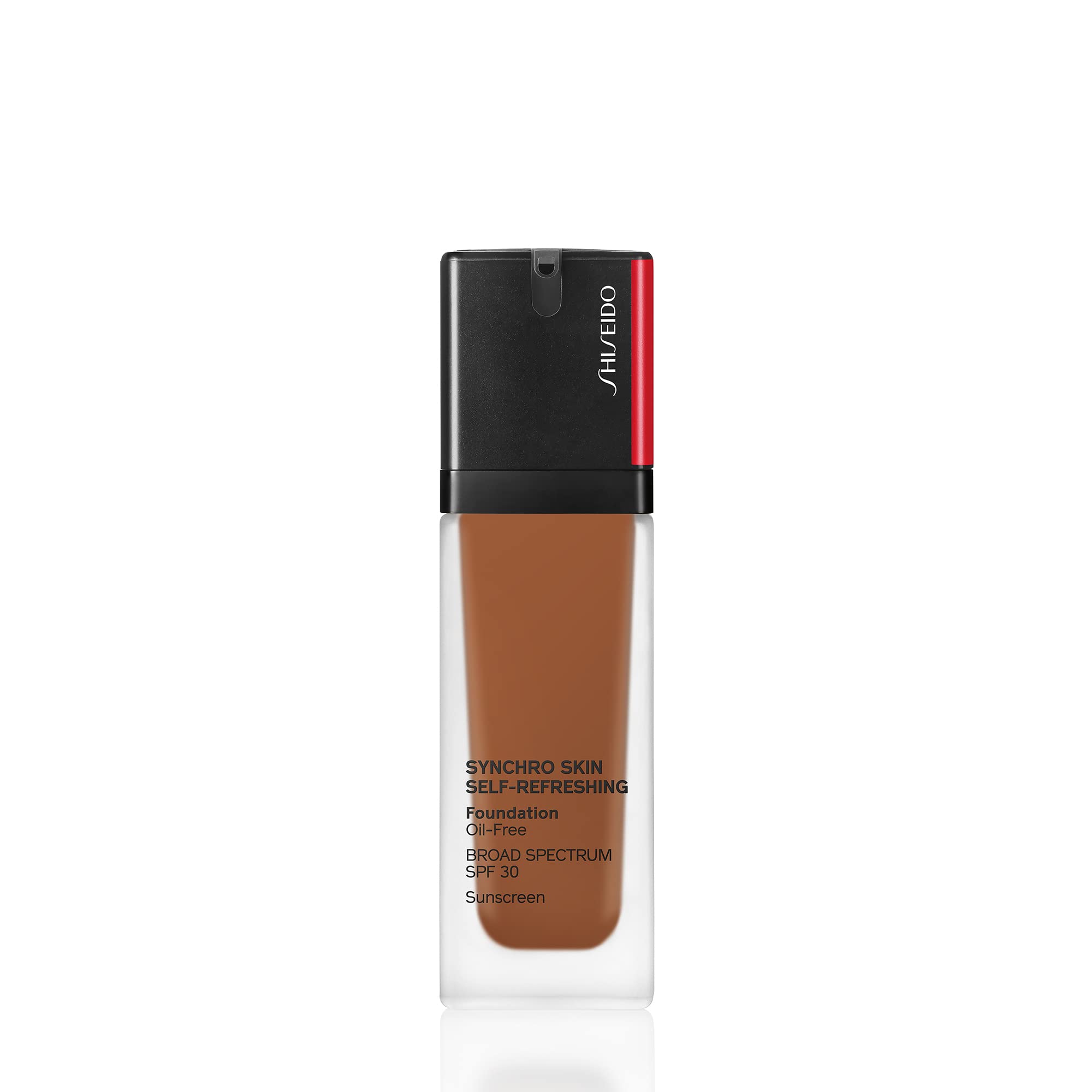 Shiseido Synchro Skin self-refreshing foundation bottle with long-wear design.