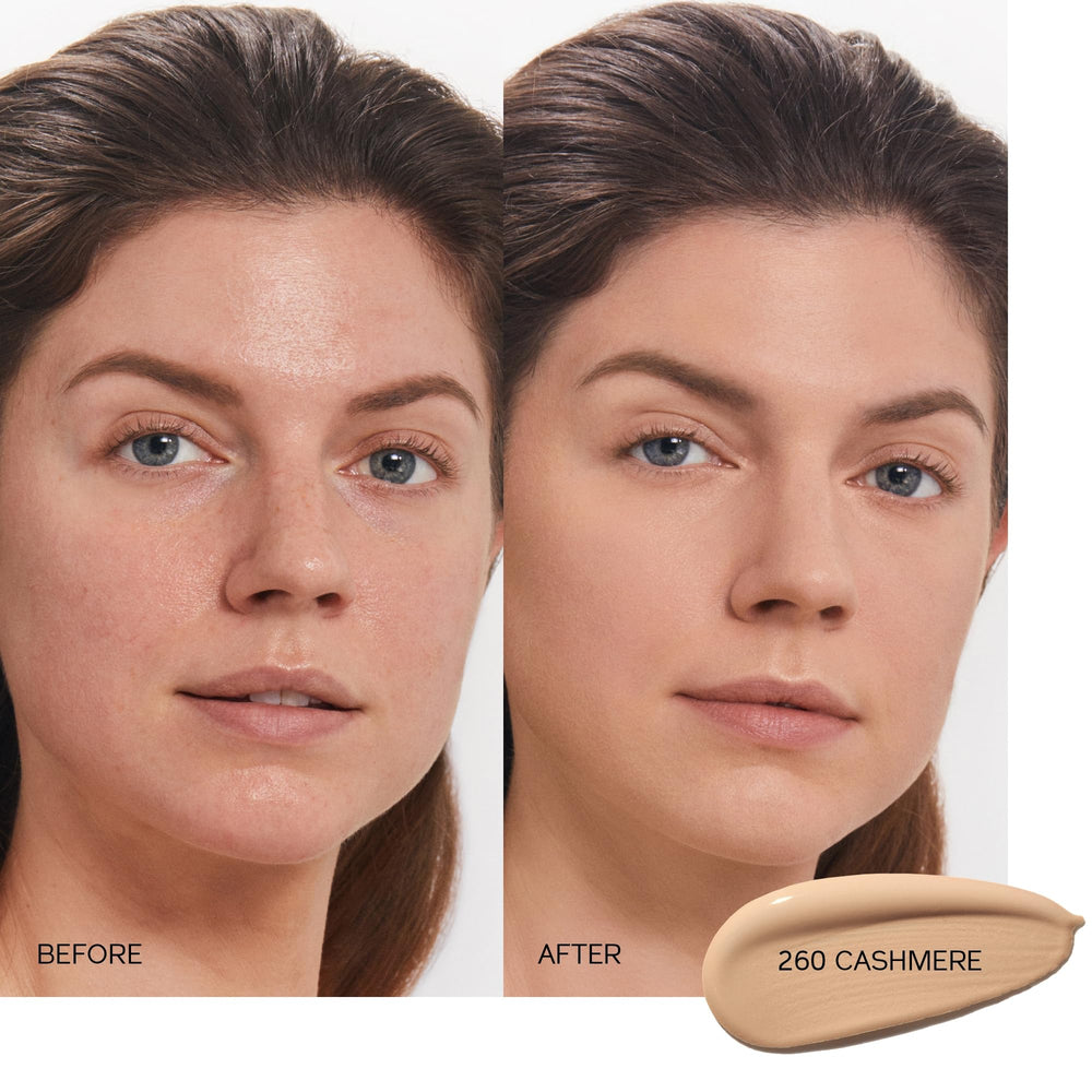 Shiseido foundation pump dispense in hand demonstrating easy one-handed use and control.