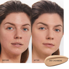 Shiseido foundation pump dispense in hand demonstrating easy one-handed use and control.