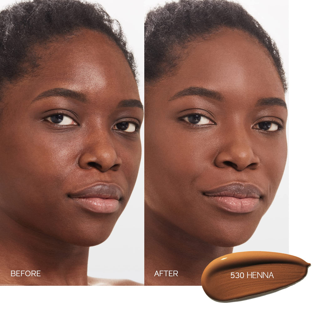 Close-up texture of Shiseido Synchro Skin foundation shows smooth, breathable wear.