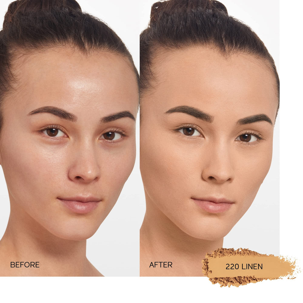 Shiseido Synchro Skin compact open reveals smooth powder texture for easy application.