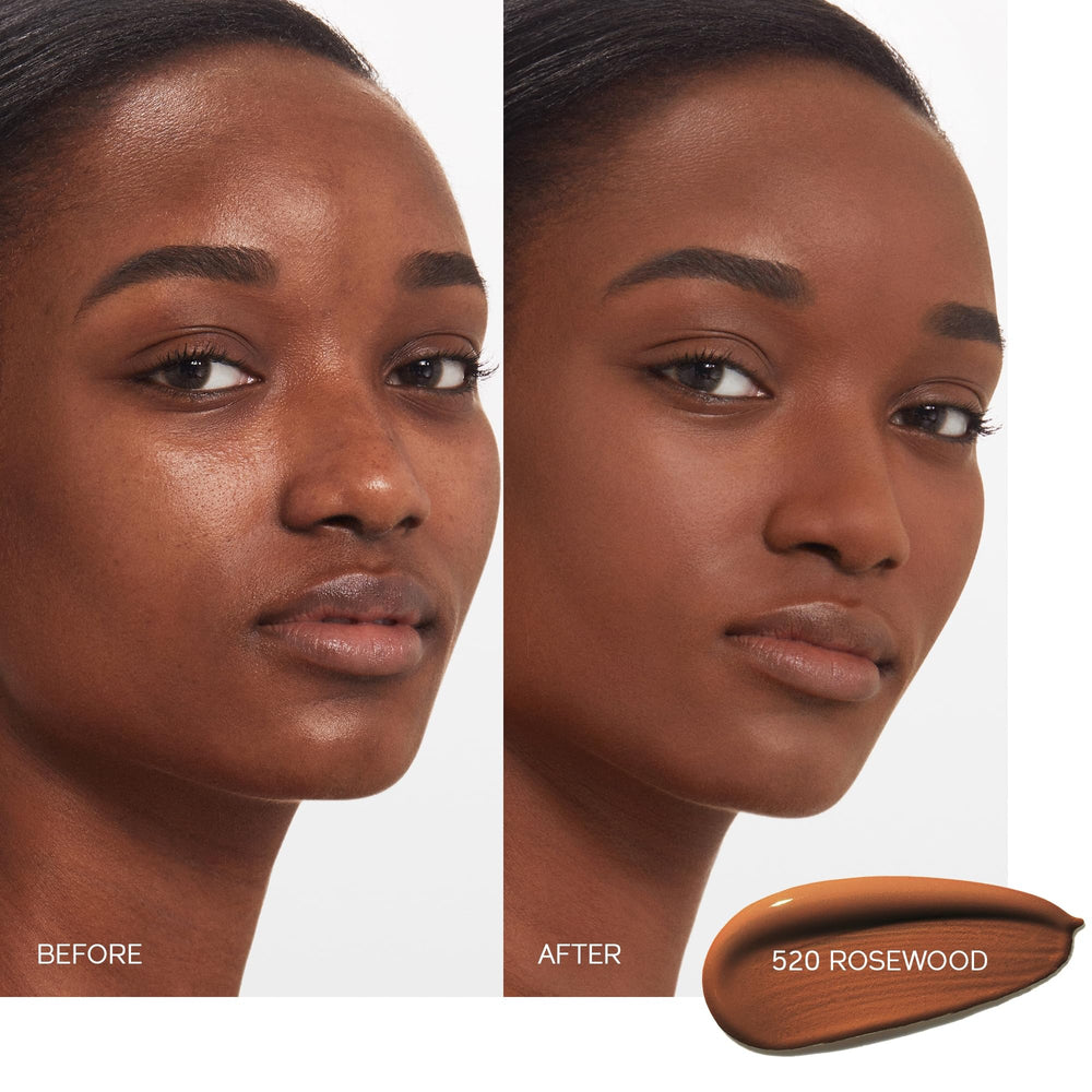 Shiseido Synchro Skin texture-close-up highlights pore-minimizing, refined skin.