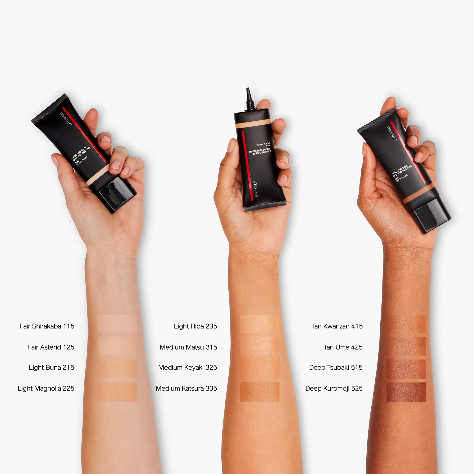 Hand applying Shiseido Synchro Skin tint for a natural glow