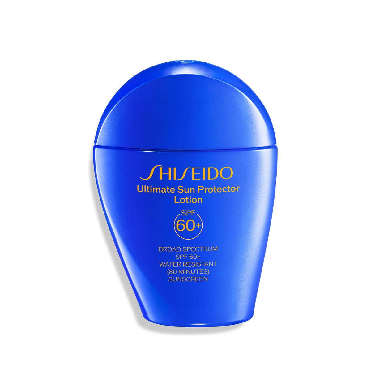 Shiseido Ultimate Sun Protector Lotion bottle shows invisible SPF 60+ for face and body.