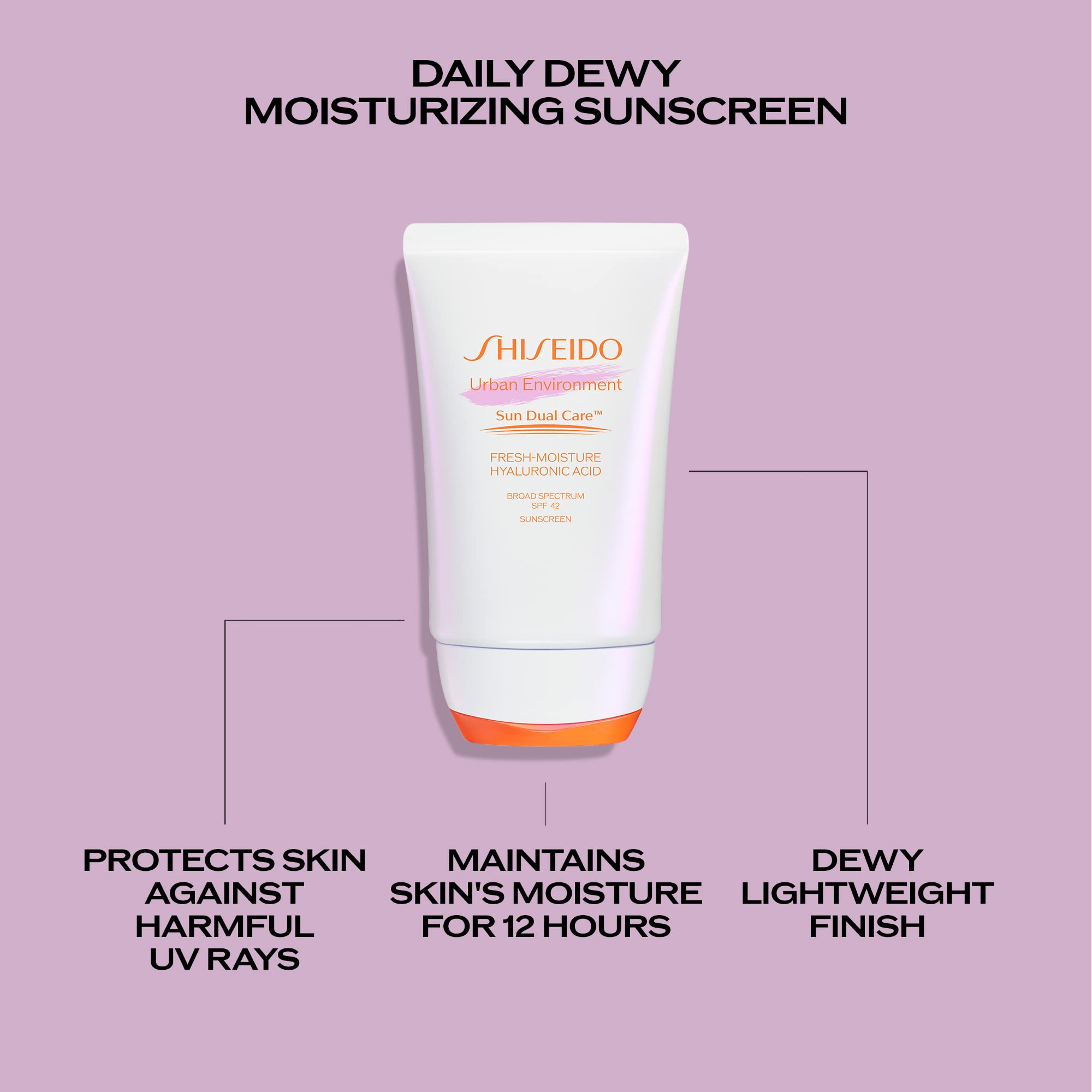 Applying Shiseido Urban Environment sunscreen to hand for daily protection before makeup.