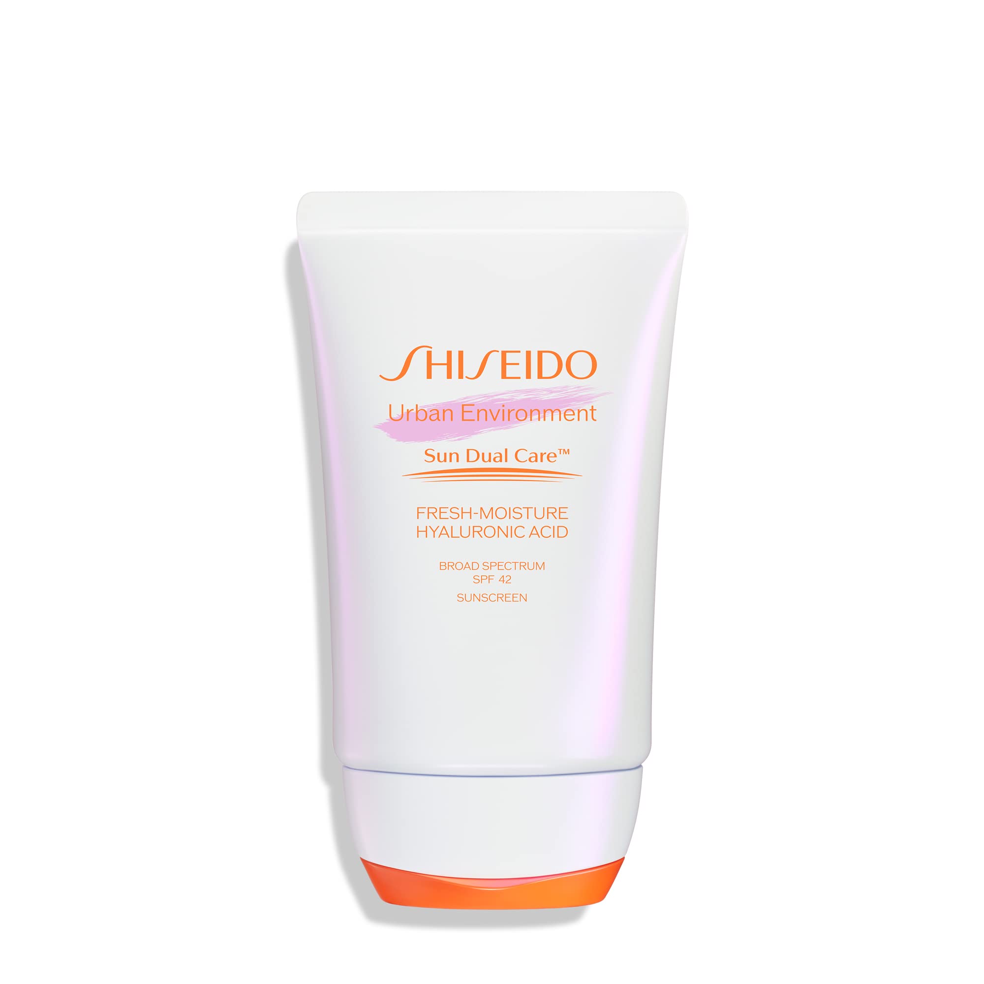 Shiseido Urban Environment sunscreen bottle on counter signaling daily protection from sun and pollution.