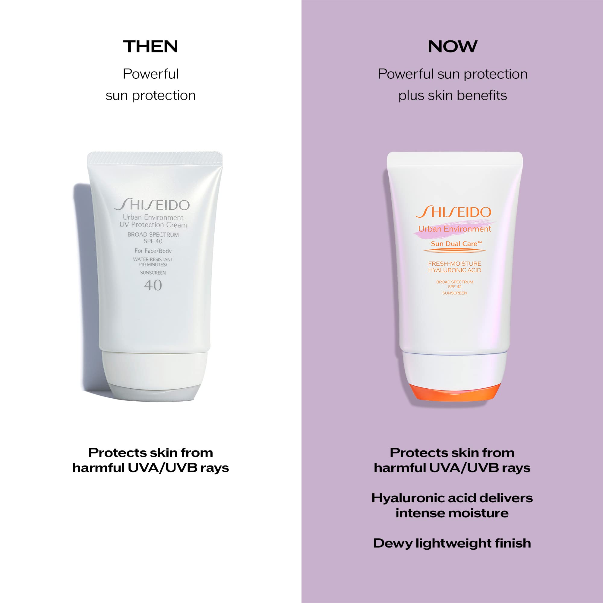 Shiseido Urban Environment sunscreen packaging with reef-friendly icon and eco-conscious messaging.