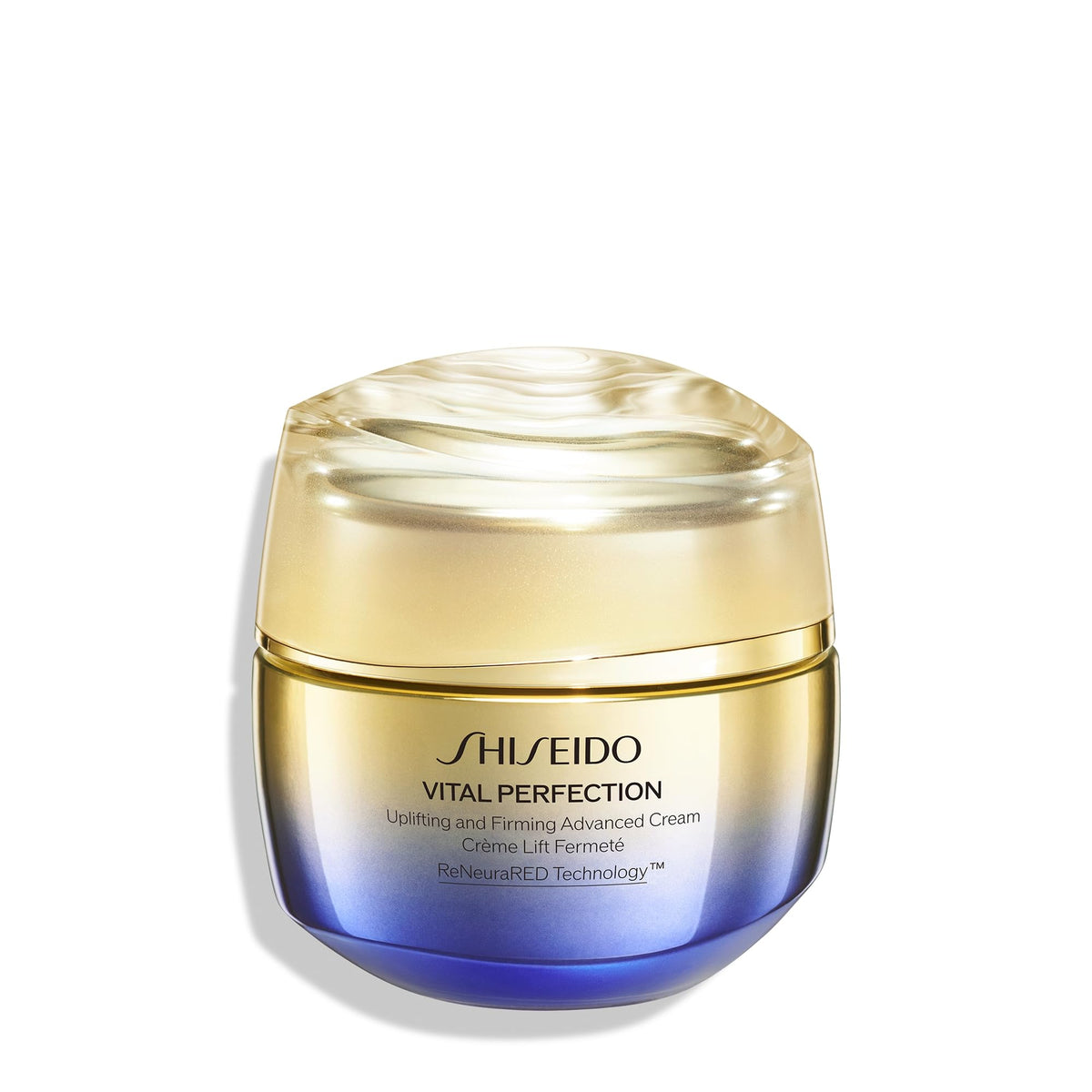 Shiseido Vital Perfection advanced cream 50ml jar close-up showing rich texture for firming