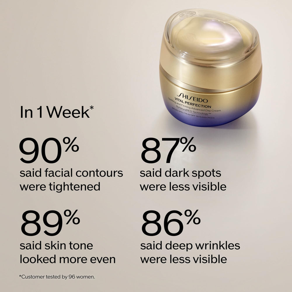 Shiseido Vital Perfection day cream texture close-up reveals rich hydration