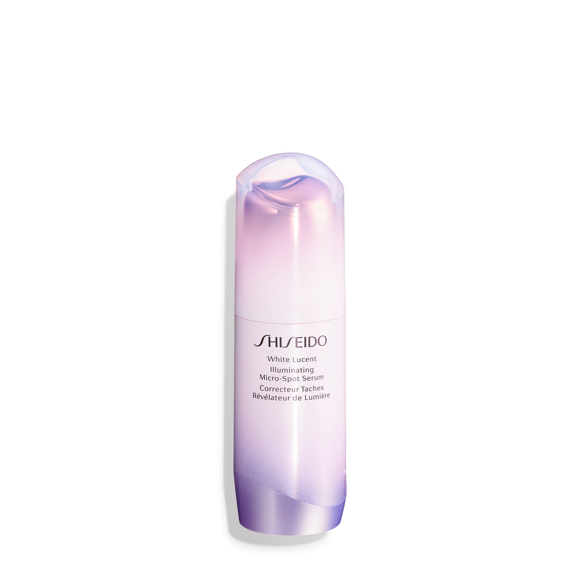 Shiseido White Lucent Micro-Spot Serum bottle close-up showing a smooth, radiant finish