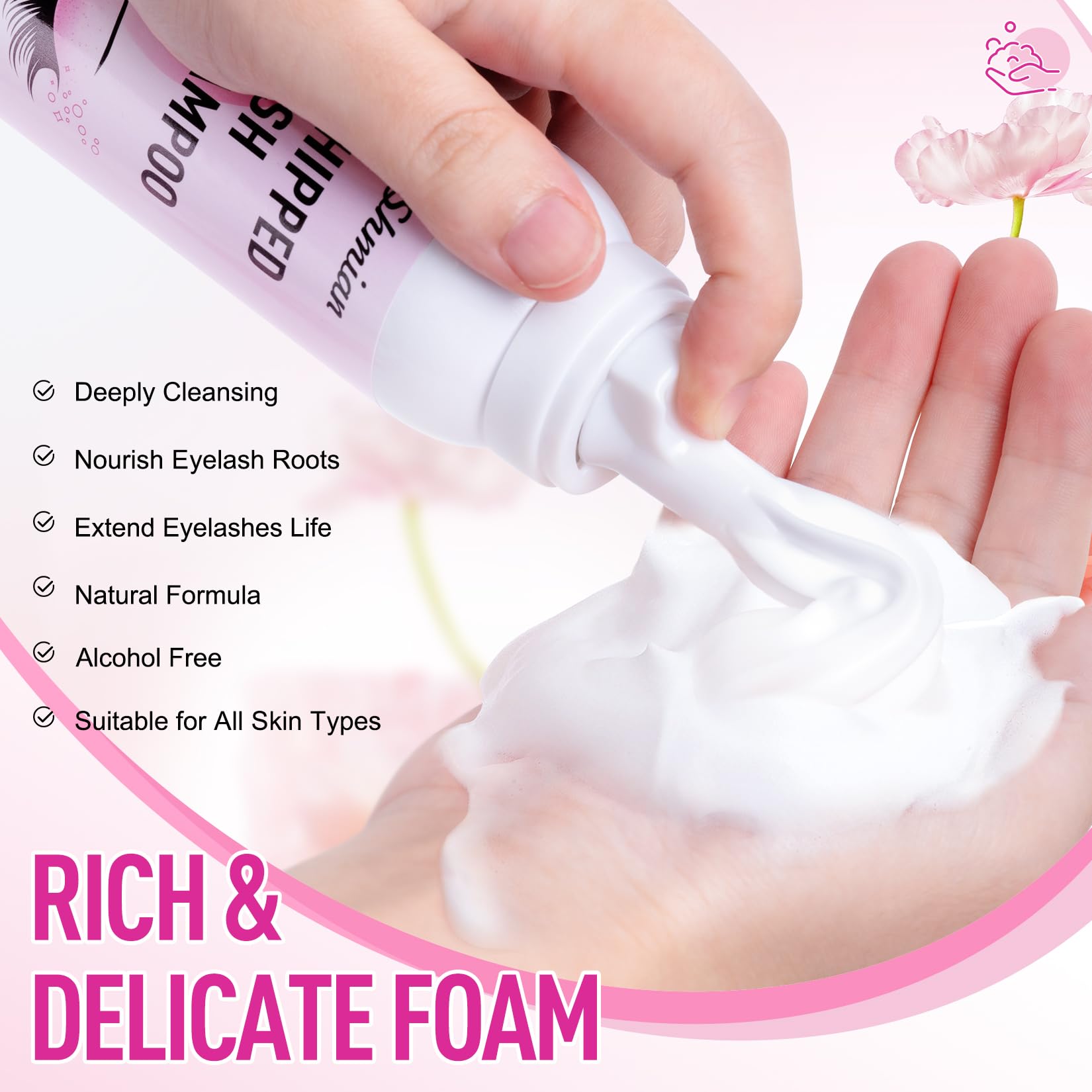 Shmian lash cleanser kit includes 100ml bottle and cleansing brush for setup