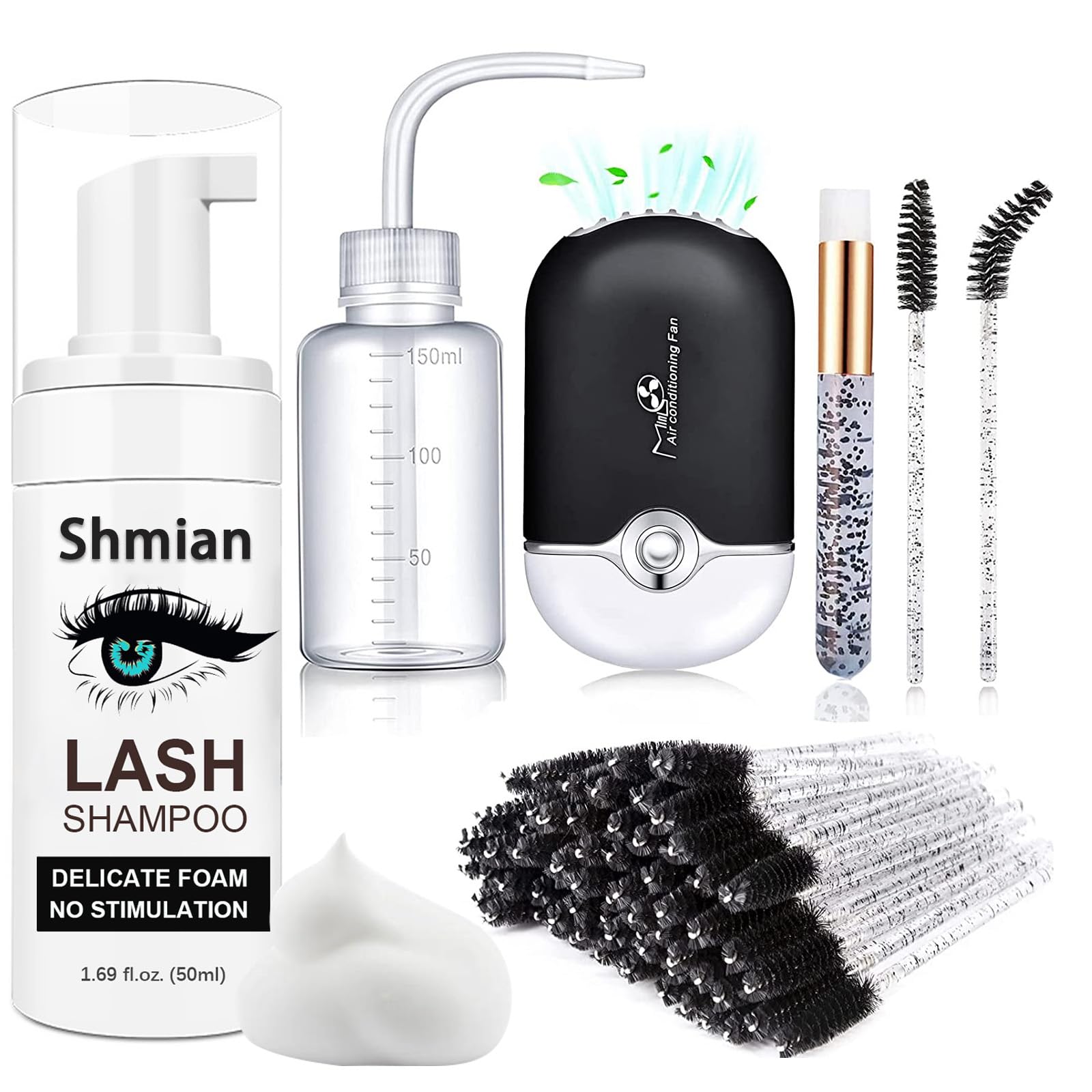Shmian lash shampoo bottle 50ml for gentle cleansing of extensions