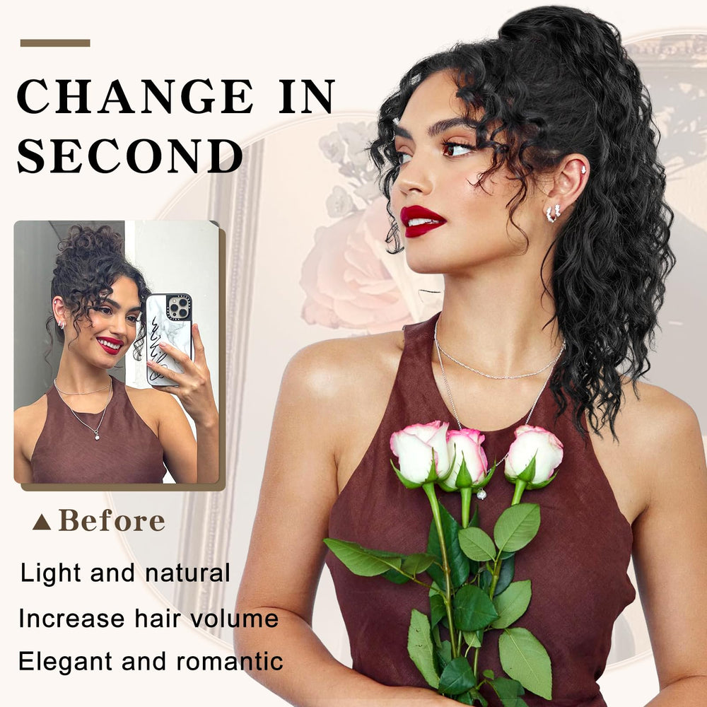 SHNMIN curly textured synthetic hair offers effortless volume for versatile outfits.