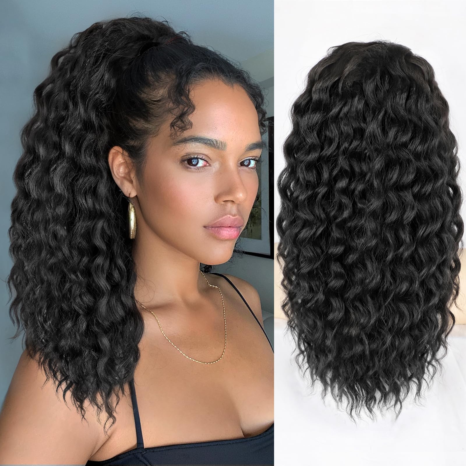 SHNMIN ponytail extension 18-inch curly adds voluminous natural texture for daily styling.