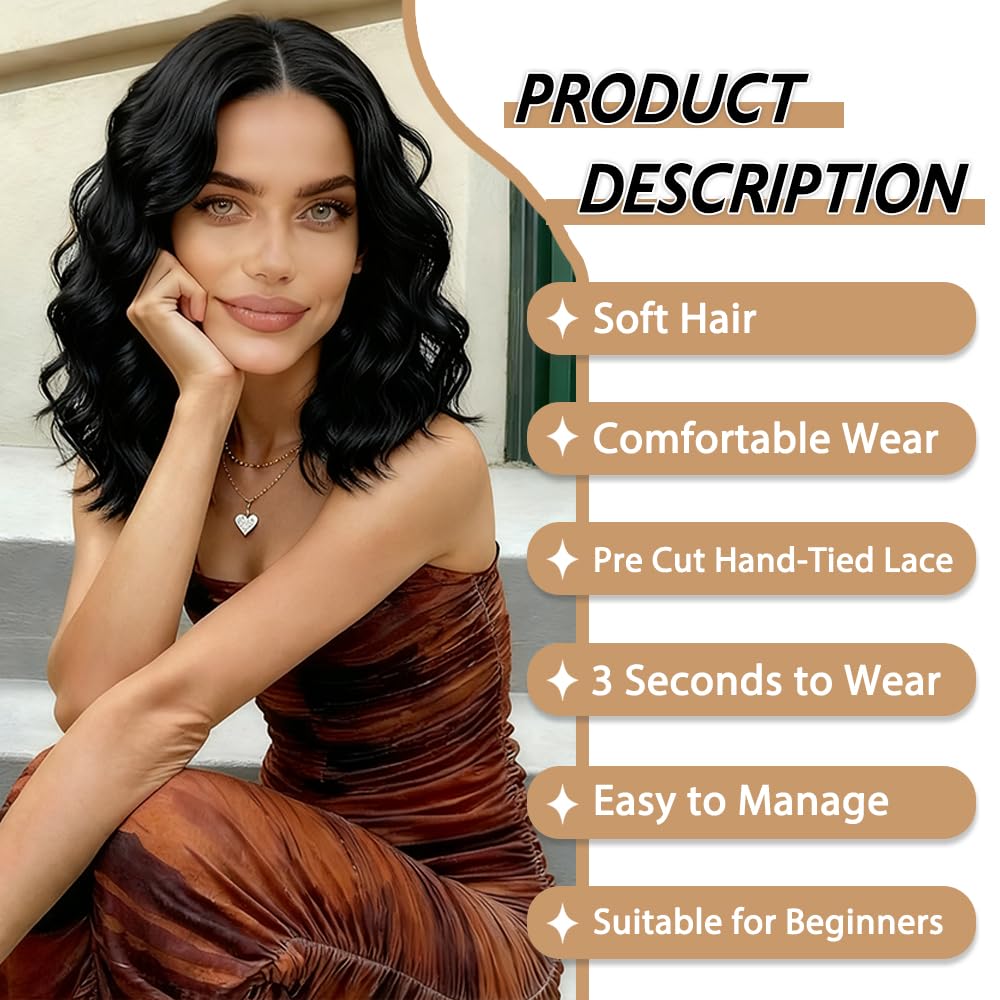 ShowCoco Black Short Wavy Wig made of heat-resistant fiber for lasting style