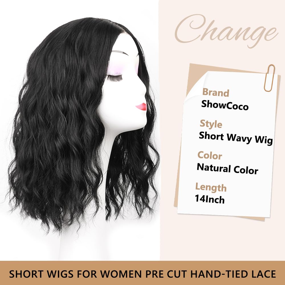 ShowCoco Party-ready black short wavy wig with vibrant style