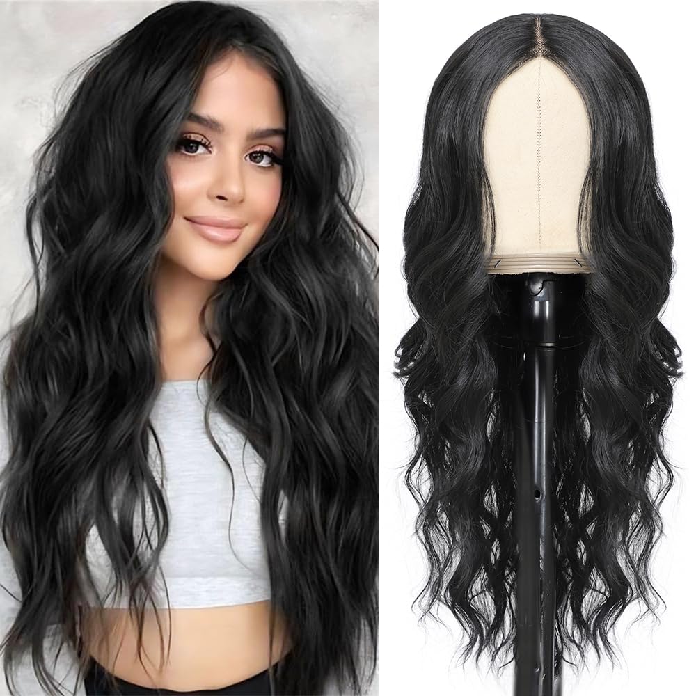 ShowCoco 26 inch black wig with natural waves and hairline