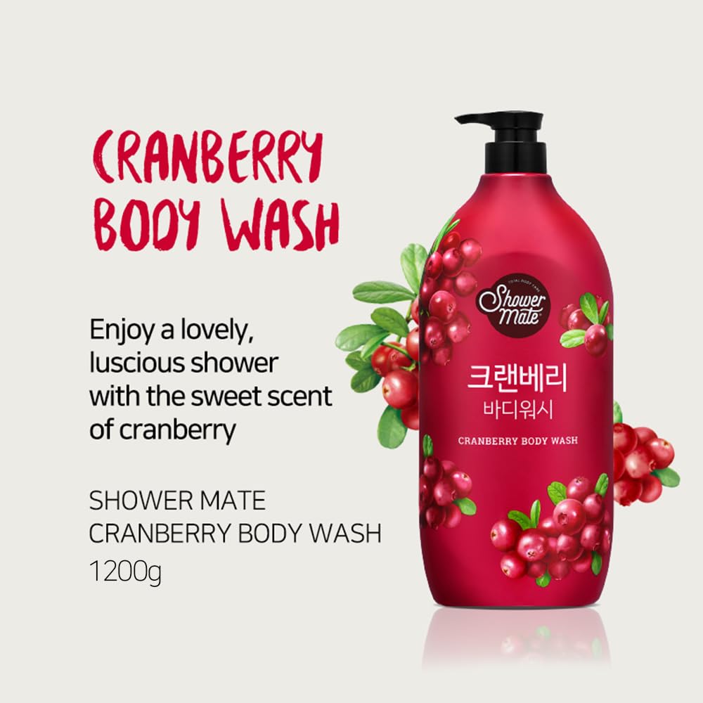 1-liter SHOWERMATE Cranberry Natural Body Wash packaging designed for family use