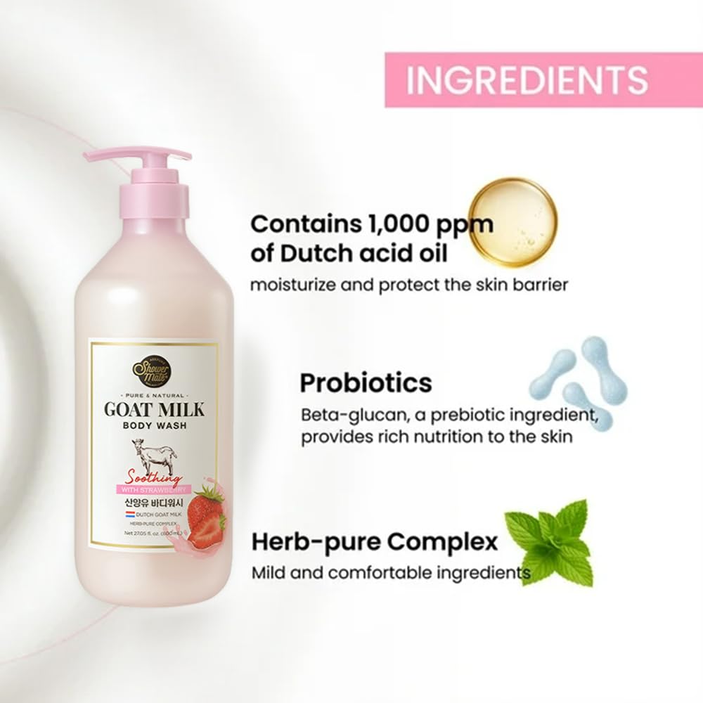 SHOWERMATE Goat Milk Body Wash with Manuka Honey nourishes skin.
