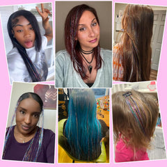 ShowJarlly hair tinsel clip with matte rivets blends easily into hair.