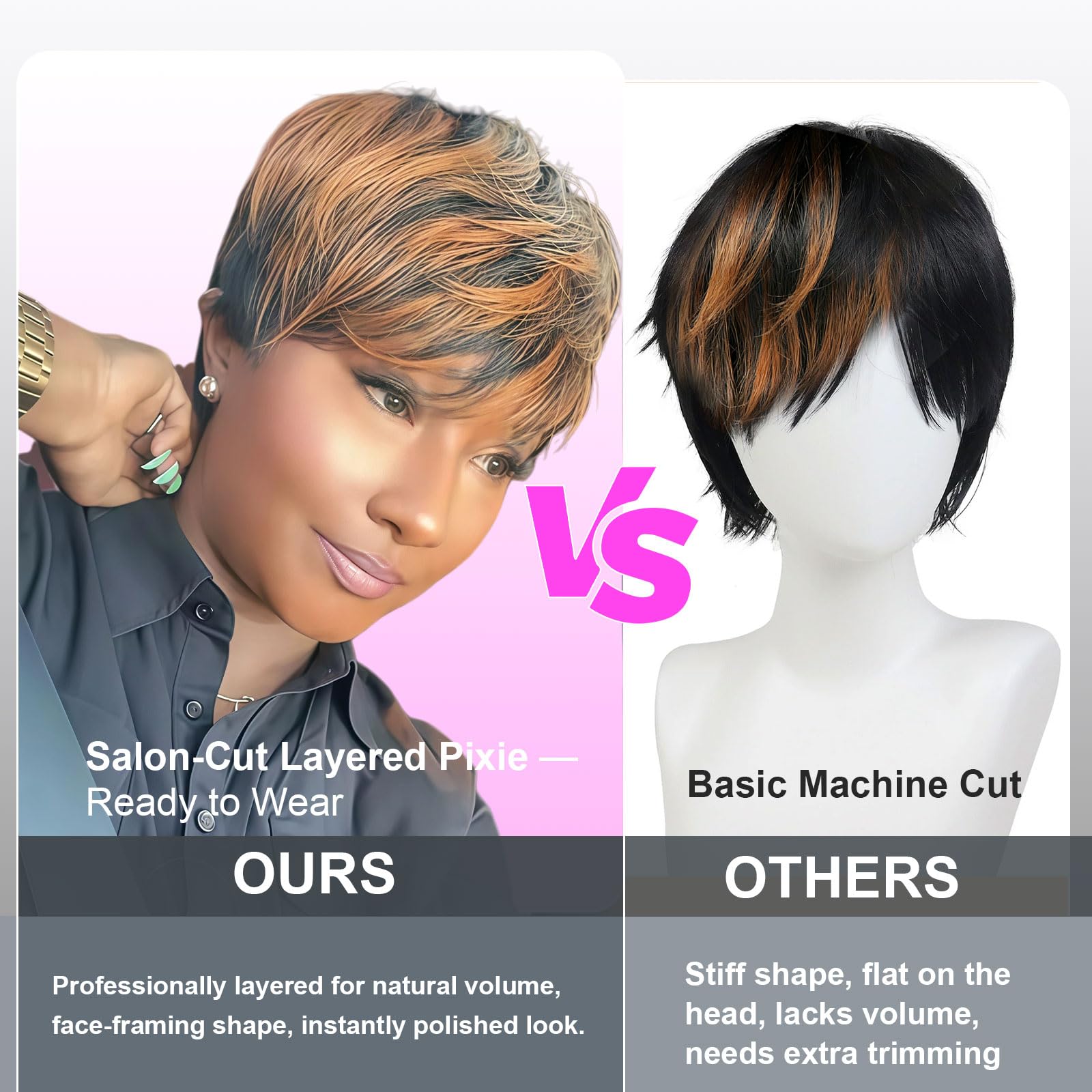 Showreal Pixie Cut Wig breathable-cap design supports all-day comfort