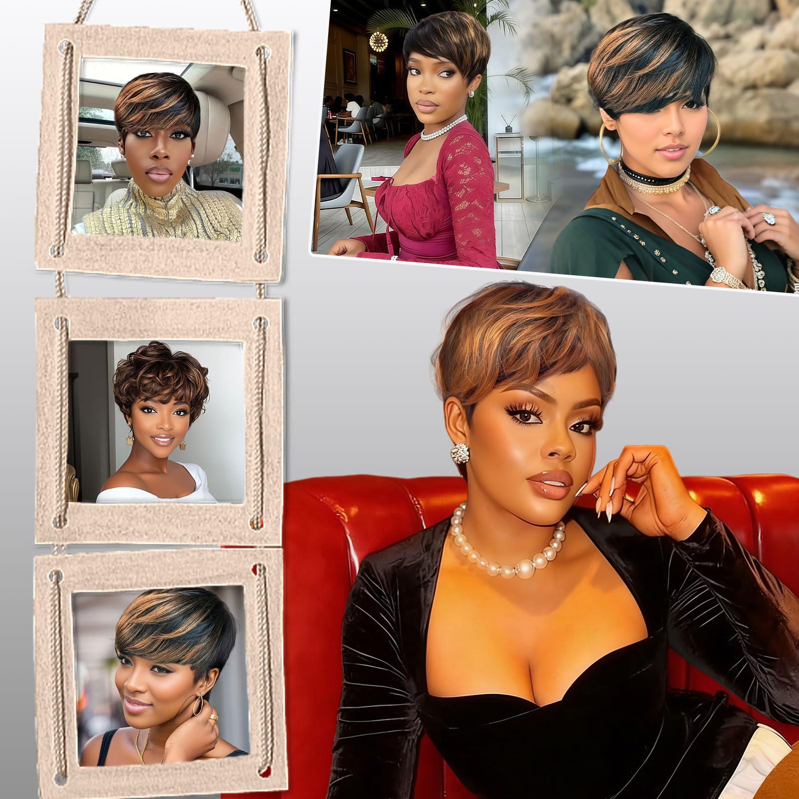 Showreal Pixie Cut Wig glueless fit with adjustable straps for secure wear