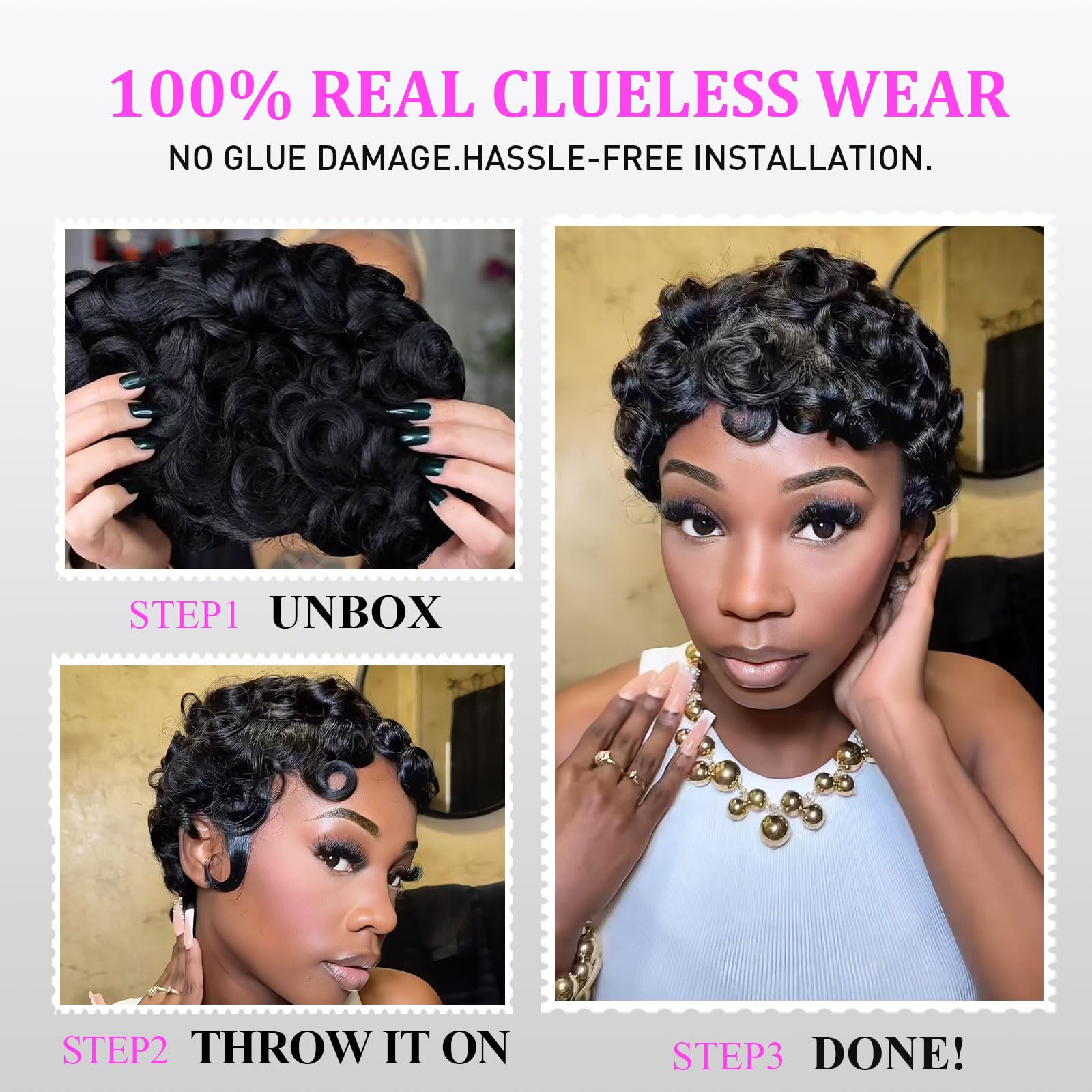 Showreal Pixie Cut Wig hair texture close-up highlights soft, realistic shine.