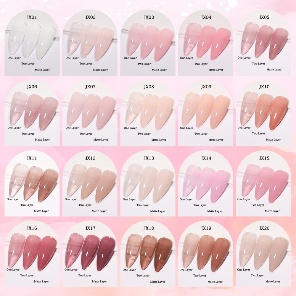 SHOYUM 24 colors swatches demonstrate sheer to opaque jelly finish for versatile looks