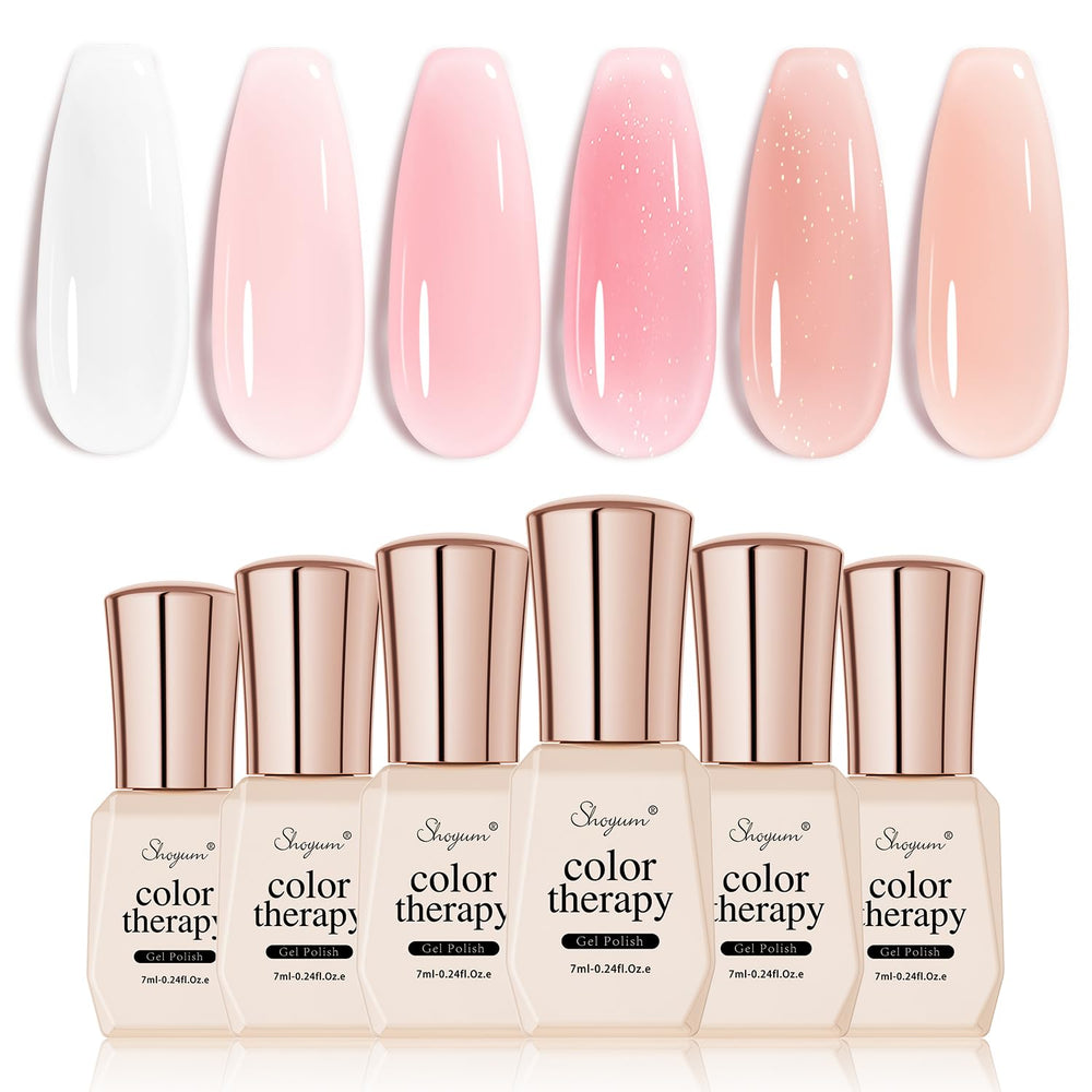 SHOYUM jelly gel nail polish set in six colors for chic at-home manicures.
