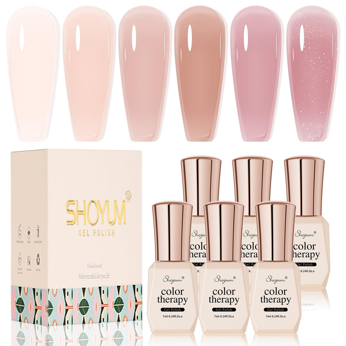 SHOYUM Jelly Nude six-color swatch for versatile nails