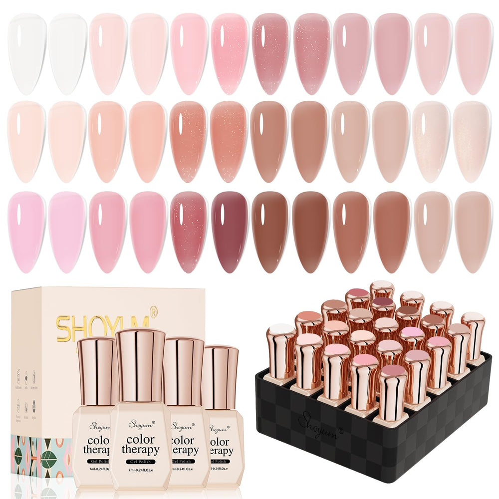 SHOYUM jelly nude bottle closeup showing rich gel color and glossy shine
