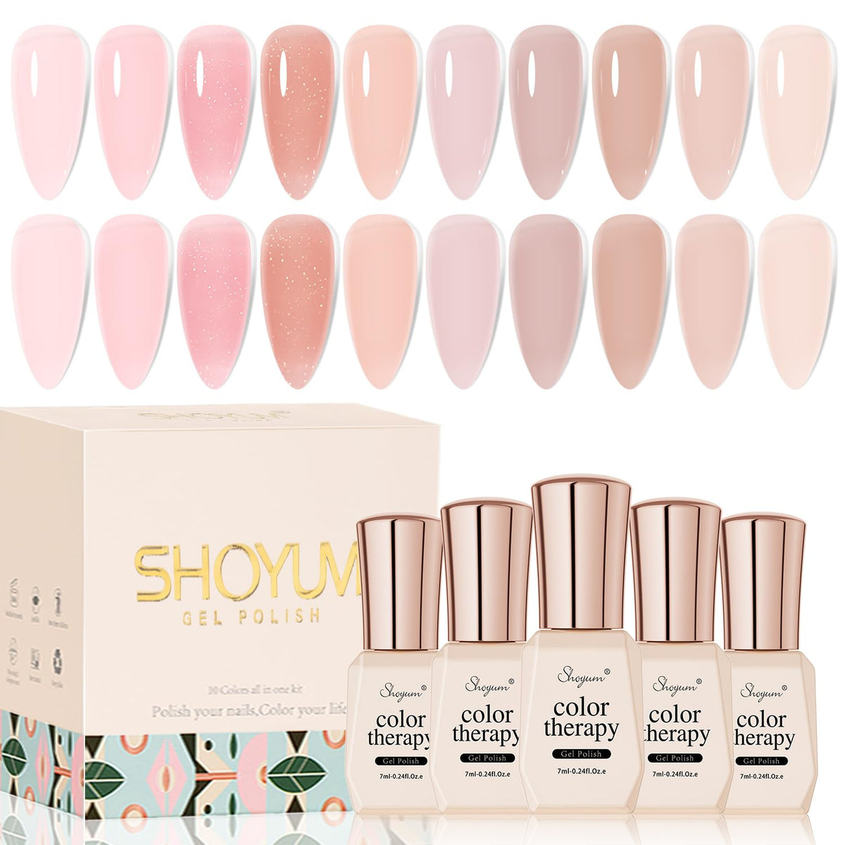 SHOYUM Jelly Pink Gel Nail Polish Set packaging showcases premium at-home manicure potential