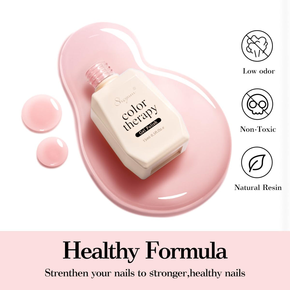 SHOYUM Sheer Nude Rose gel finished nails closeup shows natural shine