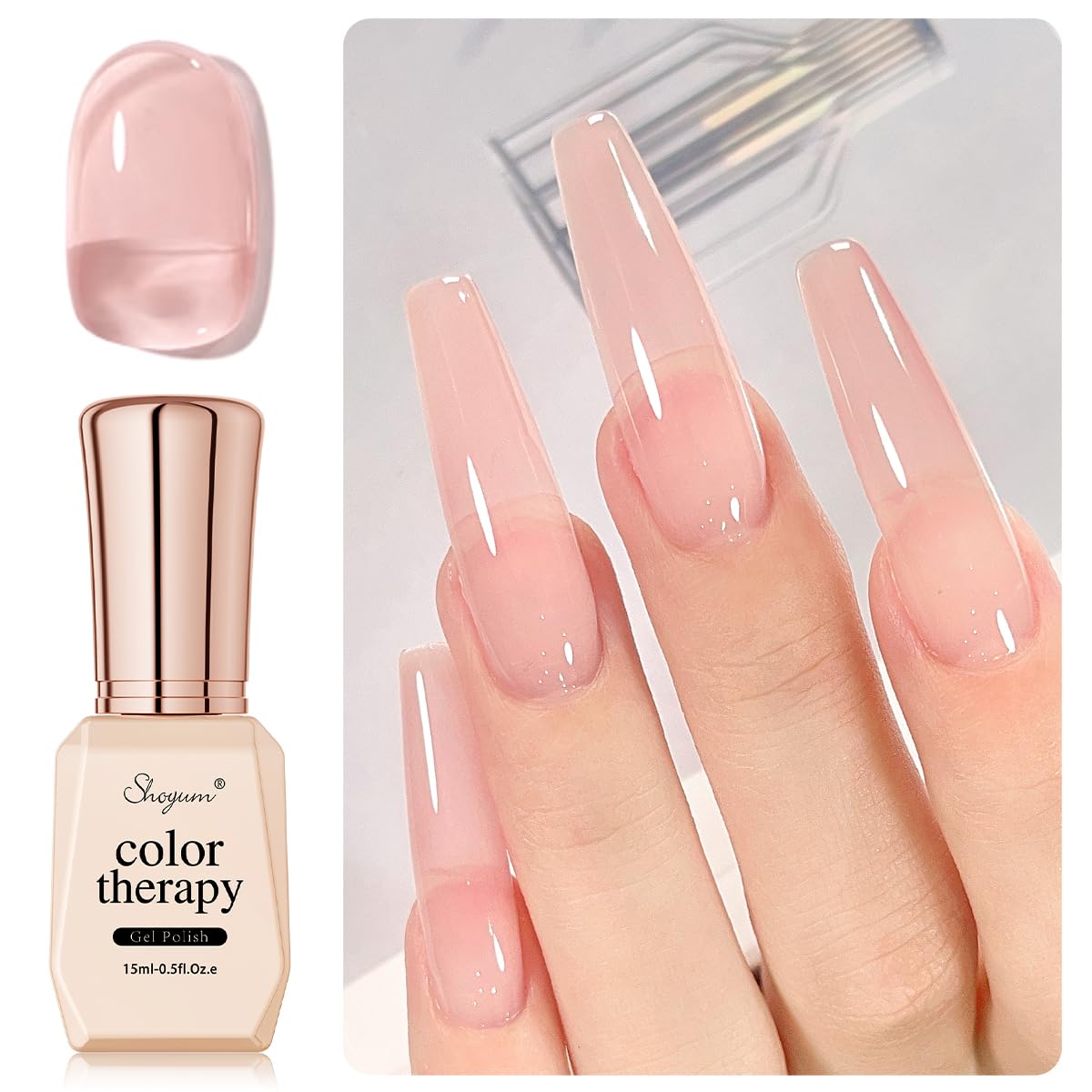 SHOYUM Sheer Nude Rose gel bottle shows natural nude-pink shade for everyday nails