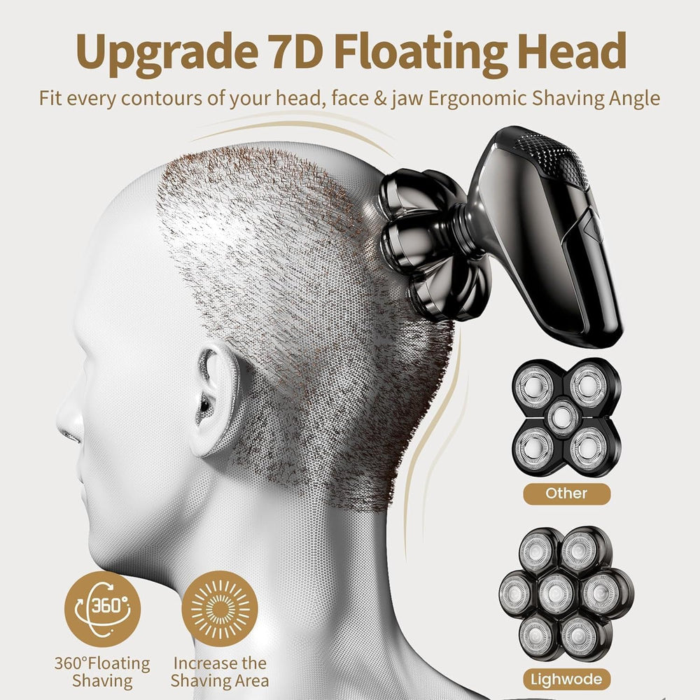 SHPAVVER 5-in-1 head set offers shaving, trimming, and massage options.