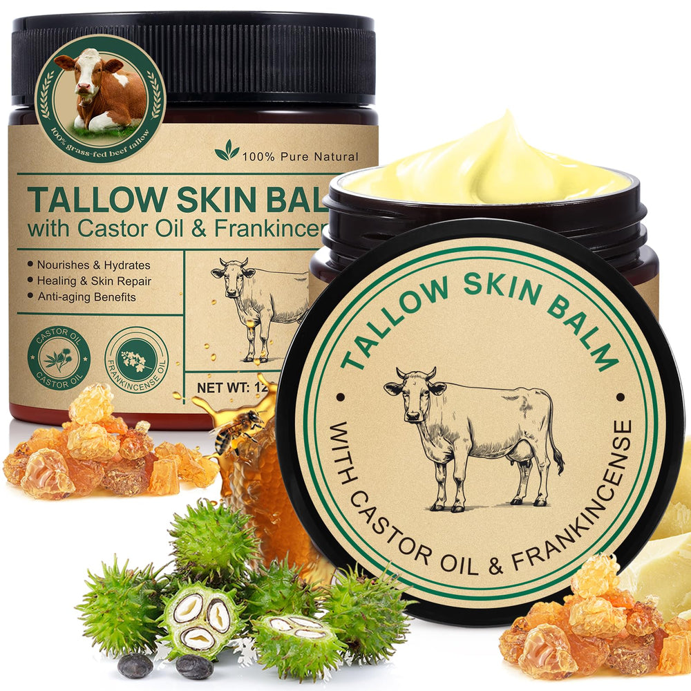Shuangjia 2-pack beef tallow balm with frankincense and castor for facial hydration