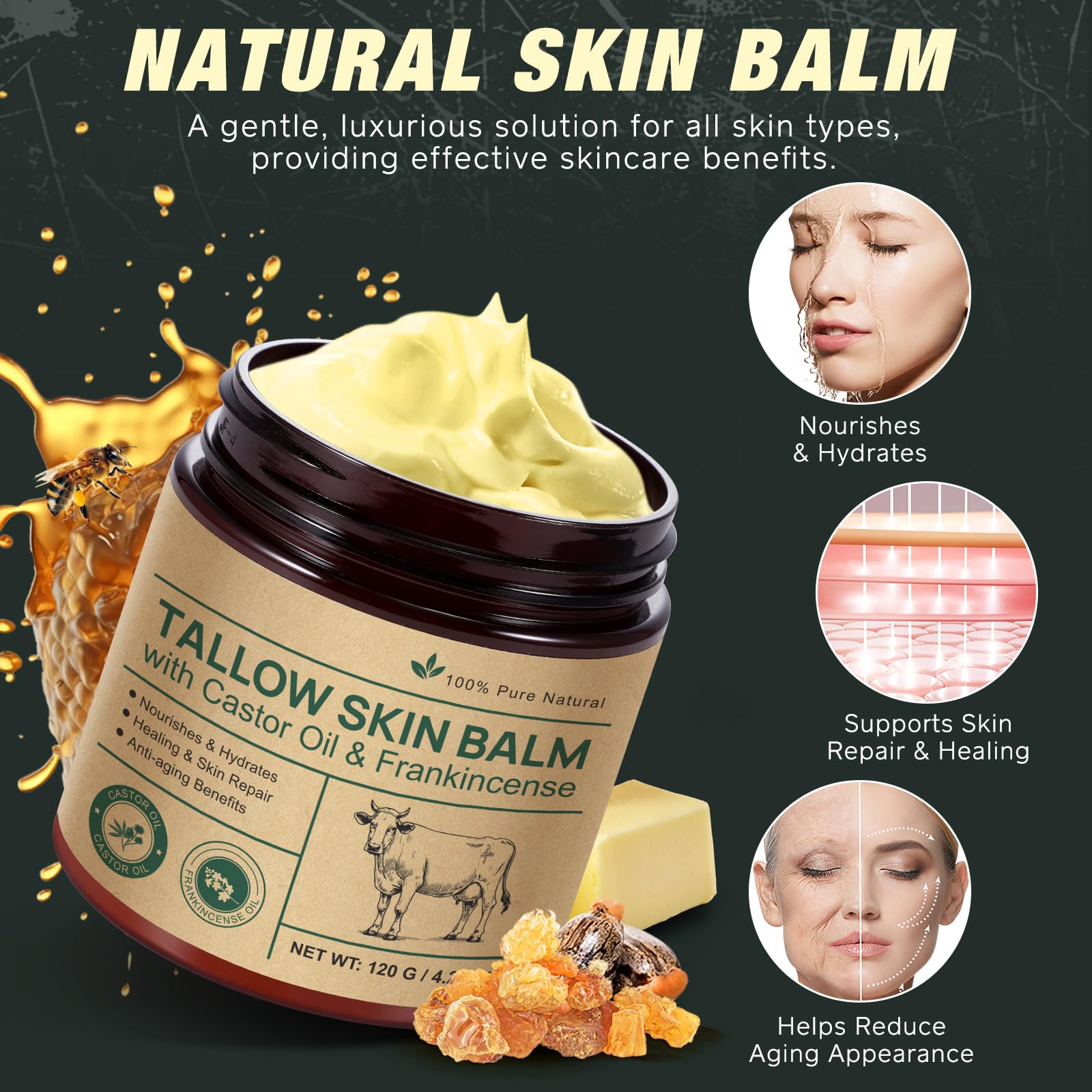 Shuangjia castor oil and frankincense closeup emphasizes soothing hydration.